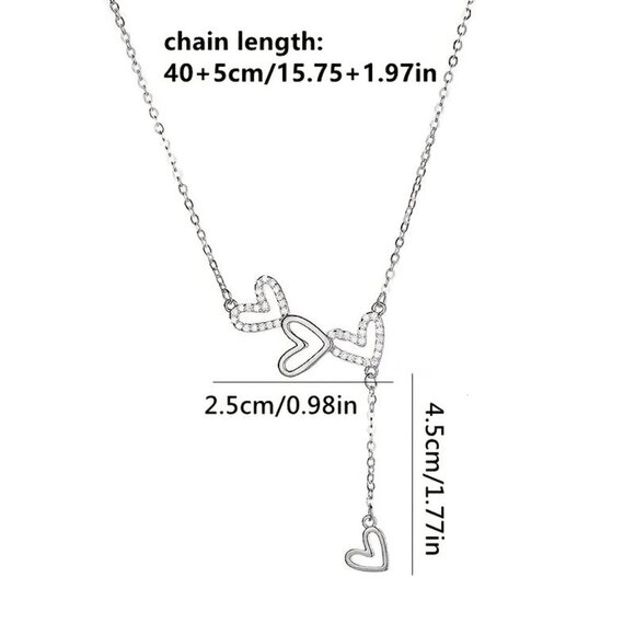 1pc.  Elegant Triple Heart Tassel Necklace - Picture 2 of 3